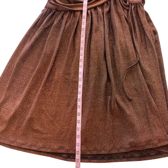 NICHOLAS Jayde Metallic Ruched Pleated Front Hem Slit Bronze Umber Skirt Size 4 - Picture 5 of 9